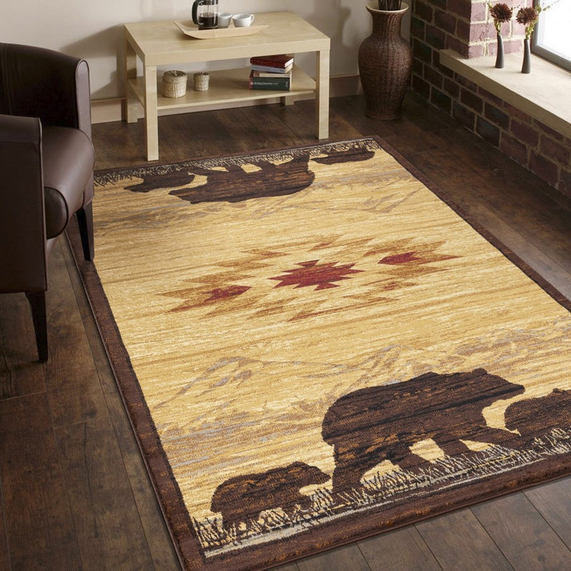 Conrad Home Cabin Life 5'3'' x 7'3'' Lodge Rug, Beige SW/Bears