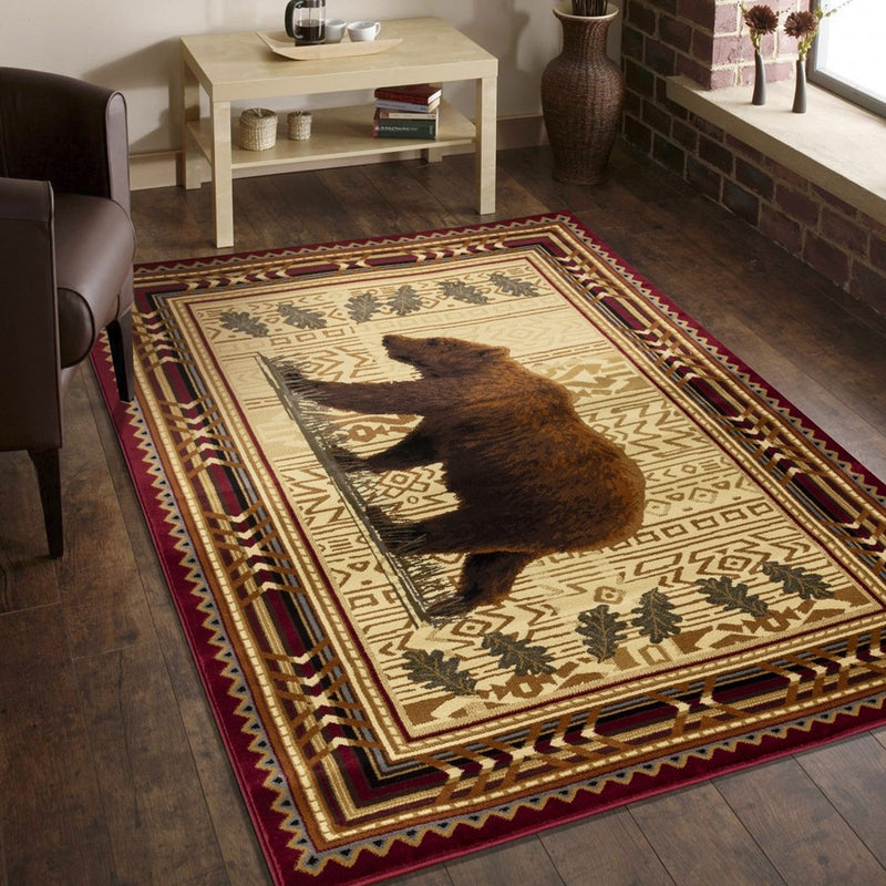 Conrad Home Cabin Life 2' x 3' Lodge Area Rug, Red Southwest/Bear