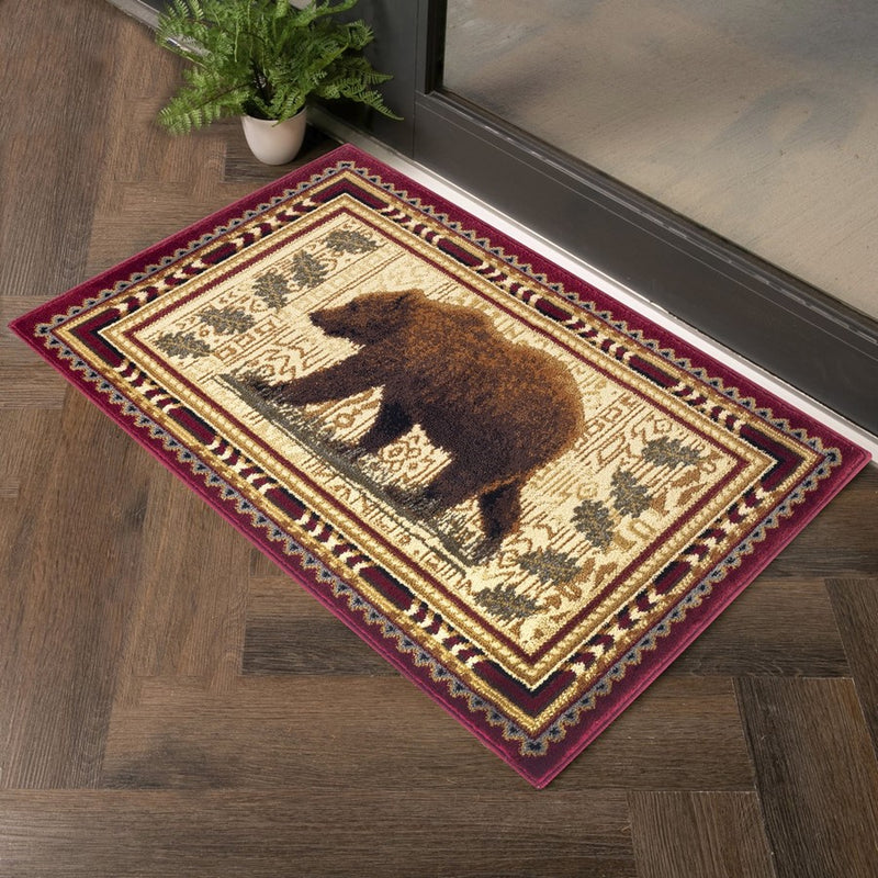 Conrad Home Cabin Life 2' x 3' Lodge Area Rug, Red Southwest/Bear