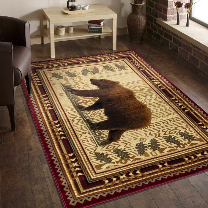 Conrad Home Cabin Life 5'3'' x 7'3'' Lodge Rug, Red Southwest/Bear