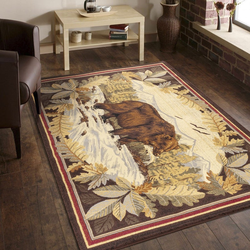 Conrad Home Cabin Life 2' x 3' Lodge Area Rug, Brown Bear/River