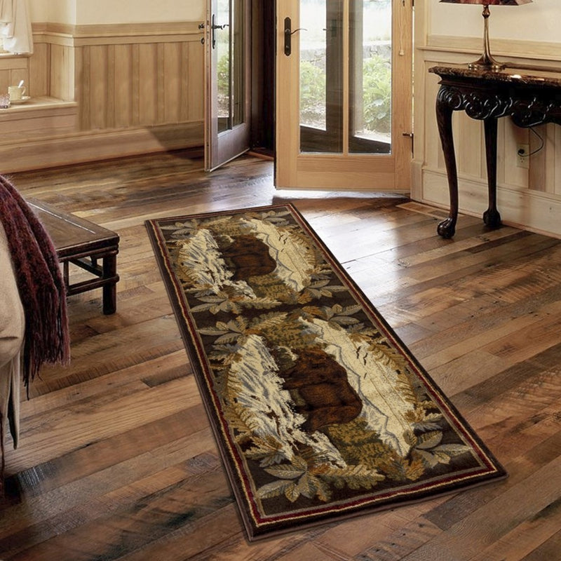 Conrad Home Cabin Life 7'10'' x 10'3'' Lodge Rug, Brown Bear/River