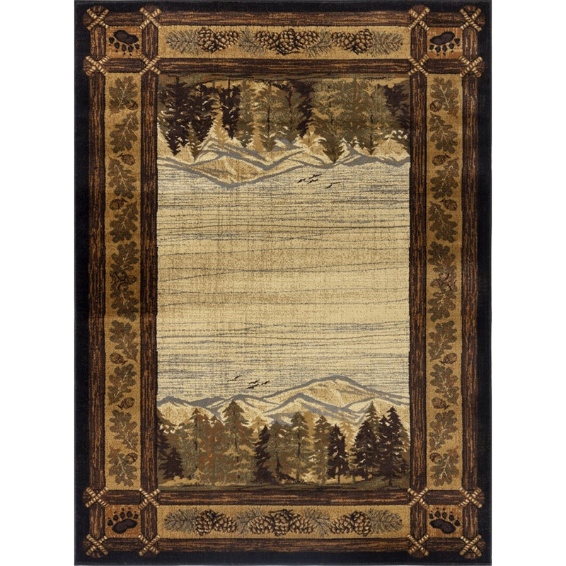 Conrad Home Cabin Life 2' x 3' Lodge Rug, Black Border/Mountains