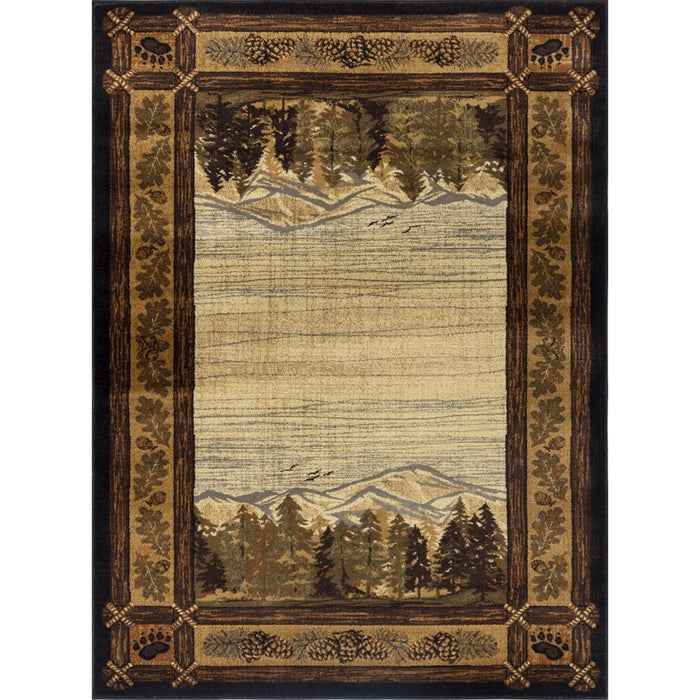 Conrad Home Cabin Life 2' x 3' Lodge Rug, Black Border/Mountains - CBL30092-3