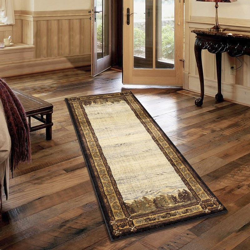 Conrad Home Cabin Life 2' x 3' Lodge Rug, Black Border/Mountains