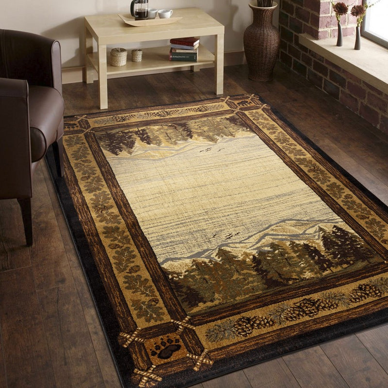 Conrad Home Cabin Life 2' x 3' Lodge Rug, Black Border/Mountains