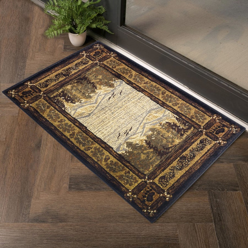 Conrad Home Cabin Life 2' x 3' Lodge Rug, Black Border/Mountains