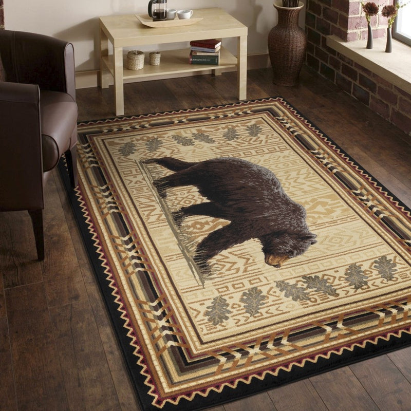 Conrad Home Cabin Life 7'10'' x 10'3'' Lodge Rug, Black SW/Bear