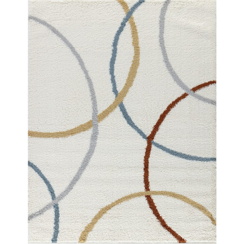 Conrad Home Cozy Shag 7'10" x 9'10" Shag Rug, Ivory Modern/Circles