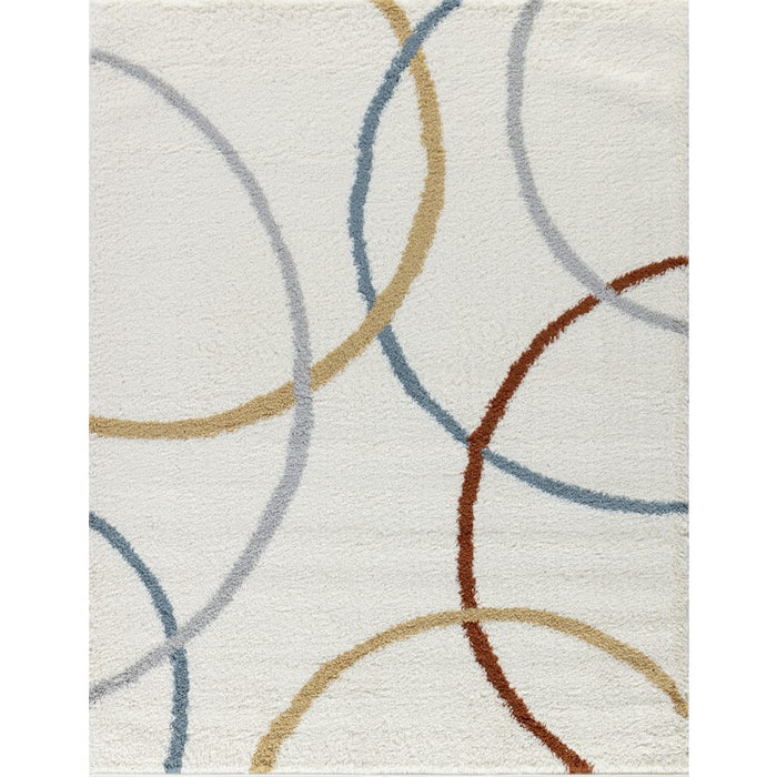 Conrad Home Cozy Shag 7'10" x 9'10" Shag Rug, Ivory Modern/Circles - CZY10018-10