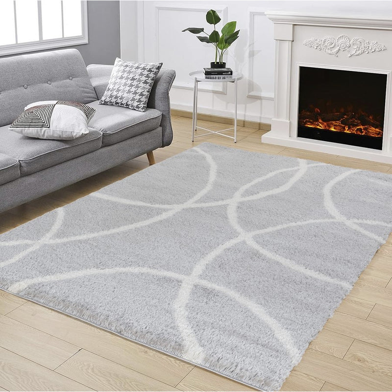 Conrad Home Cozy Shag 7'10" x 9'10" Shag Rug, Grey Modern/Circles