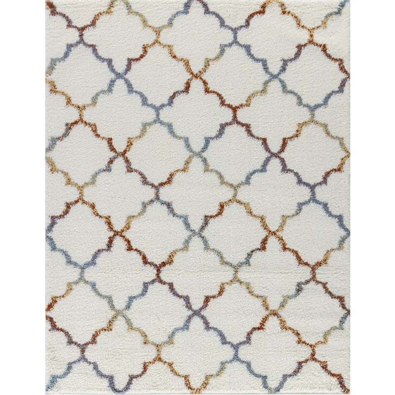 Conrad Home Cozy Shag 5'3' x 7' Shag Rug, Ivory Quatrefoil Trellis
