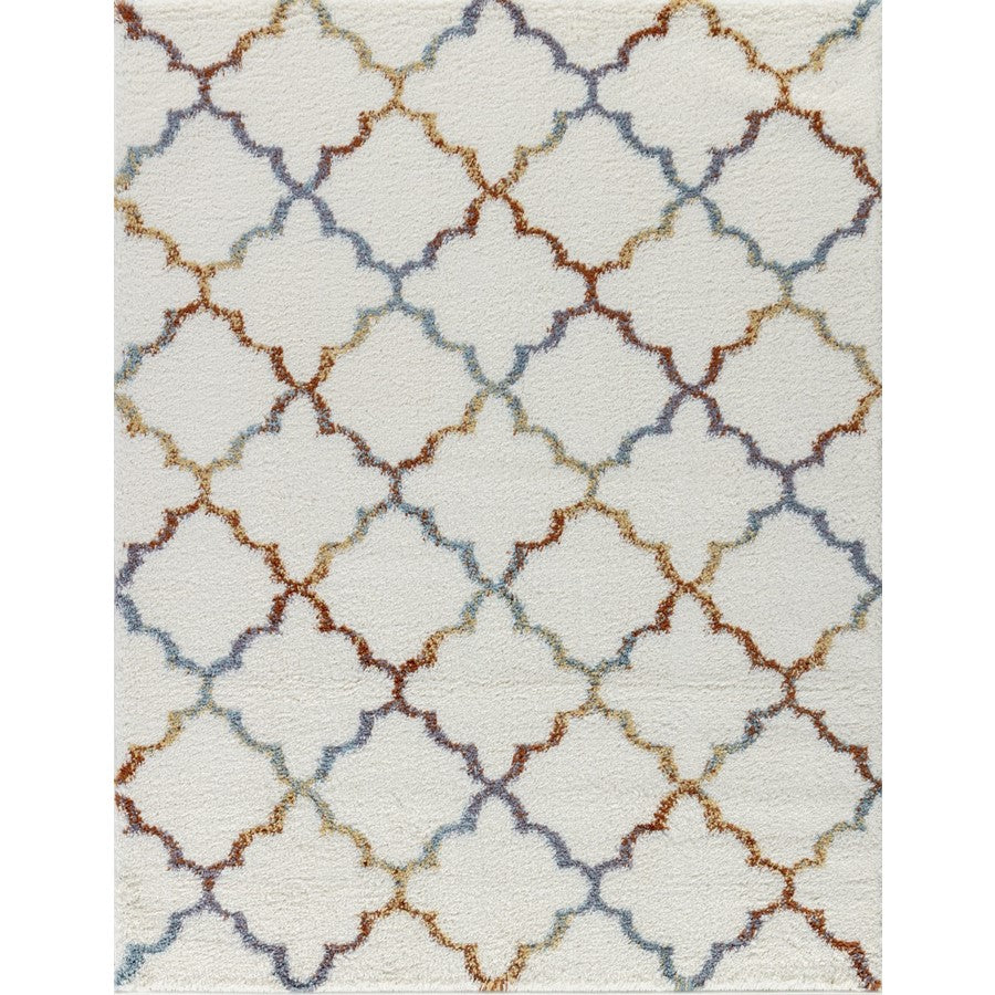 Conrad Home Cozy Shag 5'3' x 7' Shag Rug, Ivory Quatrefoil Trellis - CZY10035-7