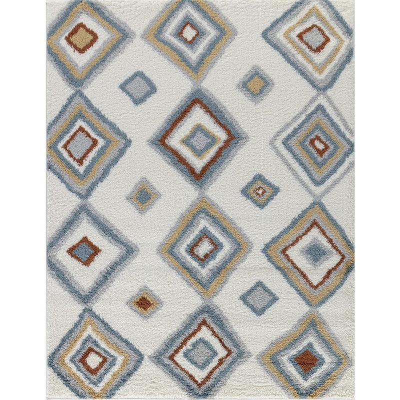 Conrad Home Cozy Shag 5'3' x 7' Shag Area Rug, Ivory Geo/Diamonds