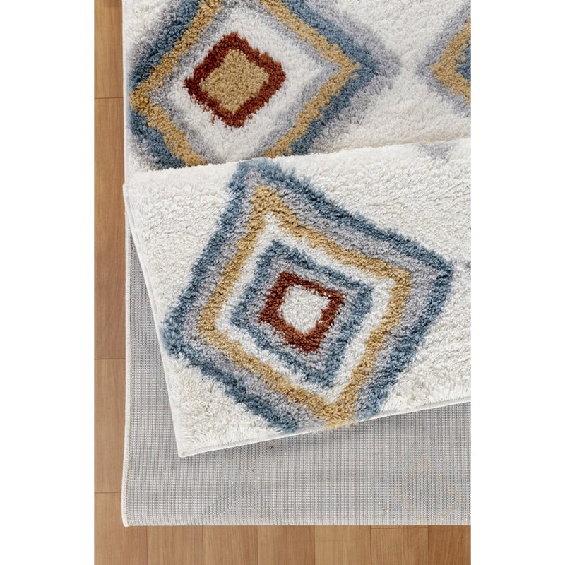 Conrad Home Cozy Shag 7'10" x 9'10" Shag Rug, Ivory Geo/Diamonds