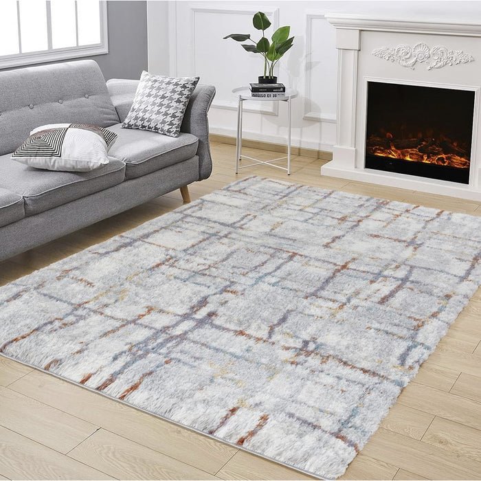 Conrad Home Cozy Shag 5'3' x 7' Shag Area Rug, Ivory Abstract