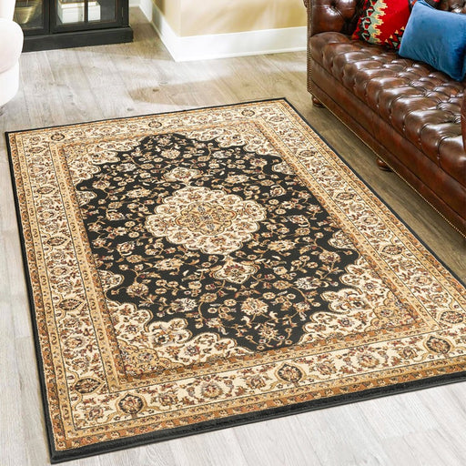 Haus Appeal Palace 5'3'' x 7'3'' Area Rug, Black Medallion