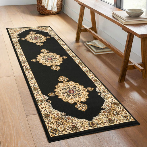 Haus Appeal Palace 2'7'' x 7'3'' Area Rug, Black Cream