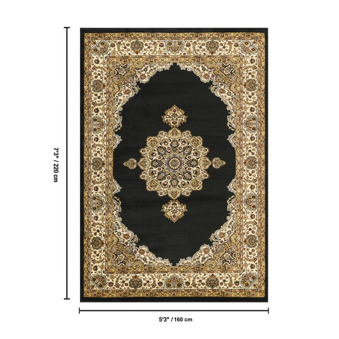 Haus Appeal Palace 5'3'' x 7'3'' Area Rug, Black Traditional