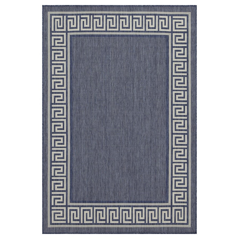 Conrad Home Harmony 2'7''x7'3'' Runner, Blue/White Border/Greek Key