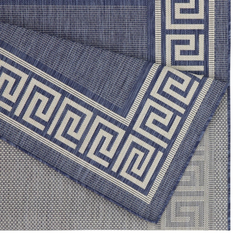 Conrad Home Harmony 2'7''x7'3'' Runner, Blue/White Border/Greek Key