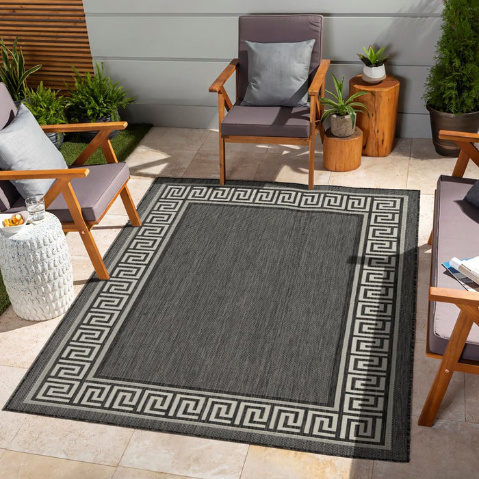 Conrad Home Harmony 2'7''x7'3'' Runner, Anthracite/White/Greek Key
