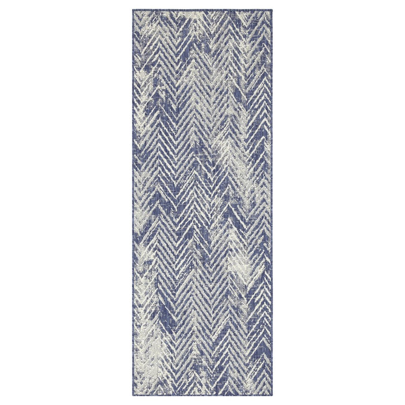 Conrad Home Harmony 2'7''x7'3'' Runner, Blue/White Chev/HB/Abstract
