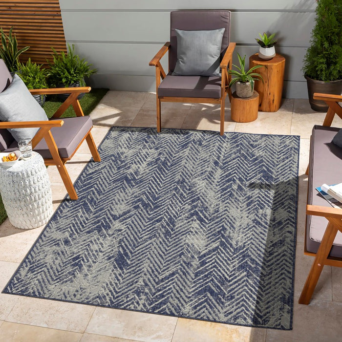 Conrad Home Harmony 2'7''x7'3'' Runner, Blue/White Chev/HB/Abstract