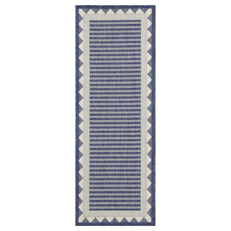 Conrad Home Harmony 2'7''x7'3'' Runner, Blue/White/Stripes/Geo
