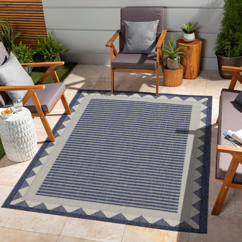 Conrad Home Harmony 5'3''x7'3'' Rug, Blue/White Border/Stripes/Geo