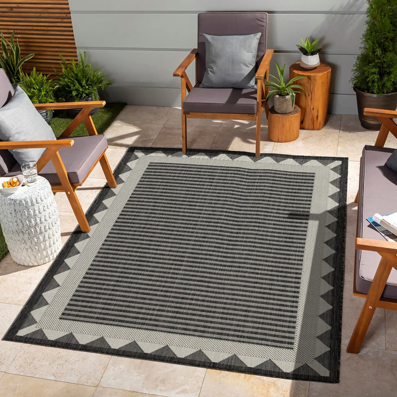 Conrad Home Harmony 7'10''x10'3'' Rug, Anthra/White/Stripes/Geo