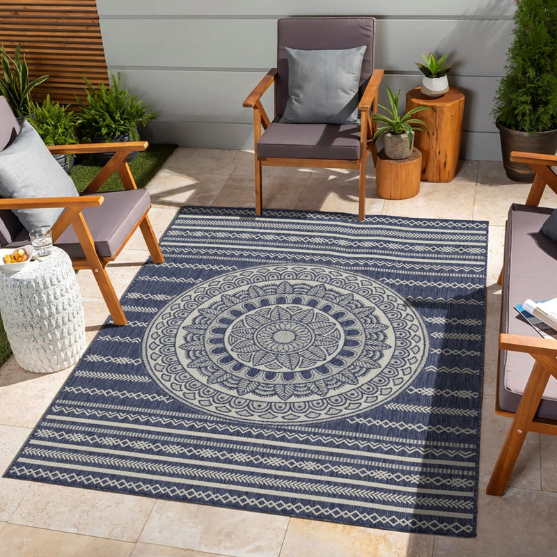Conrad Home Harmony 2'7''x7'3'' Runner, Blue/Medallion/Stripes