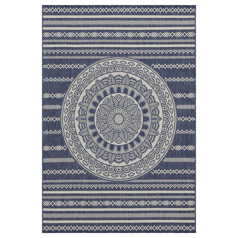 Conrad Home Harmony 5'3''x7'3'' Rug, Blue/White Medallion/Stripes