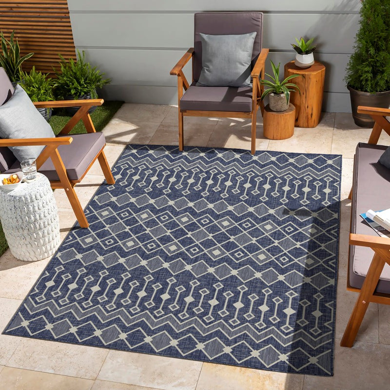 Conrad Home Harmony 2'7''x7'3'' Runner, Blue/White Trellis/Geo