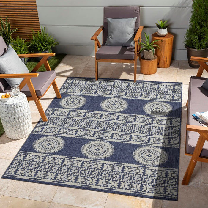 Conrad Home Harmony 2'7x7'3 Runner, Blue/Medallion/Stripes/Tribal