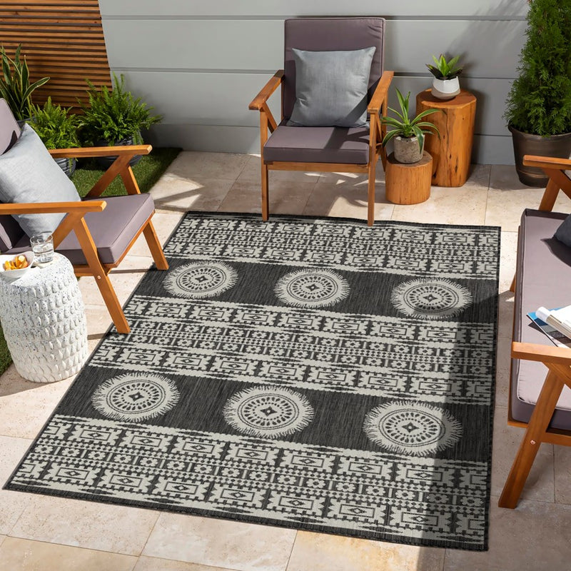 Conrad Home Harmony 5'3x7'3 Rug, Anthra/Medallion/Stripes/Tribal