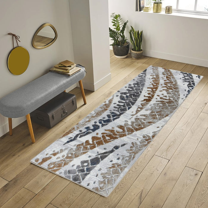 Conrad Home Soho 2'7" x 7' Runner, Off-White Geo/Twirls
