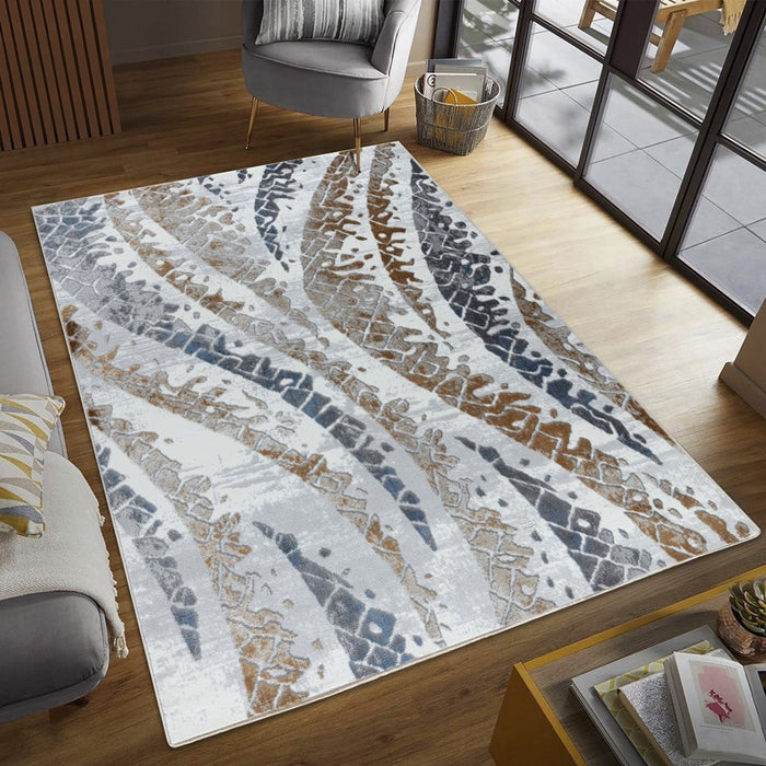 Conrad Home Soho 5'3' x 7' Contemporary Rug, Off-White Geo/Twirls
