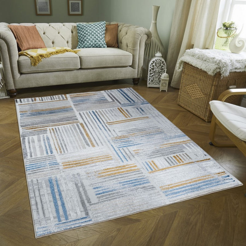 Conrad Home Soho 2'7" x 7' Contemporary Runner, Off-White Geo/Lines