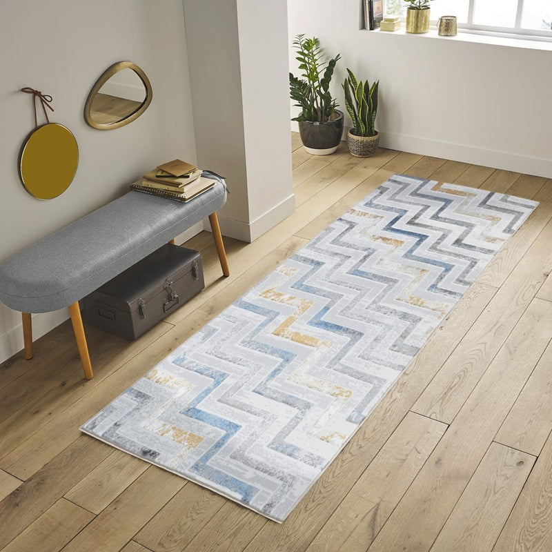 Conrad Home Soho 2'7" x 7' Contemporary Runner, Off-White Geo/Chev