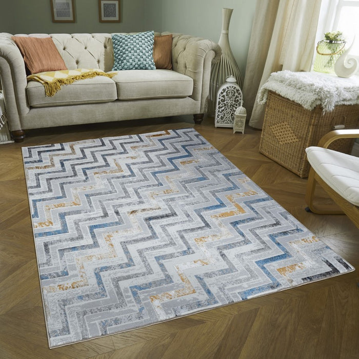 Conrad Home Soho 2'7" x 7' Contemporary Runner, Off-White Geo/Chev