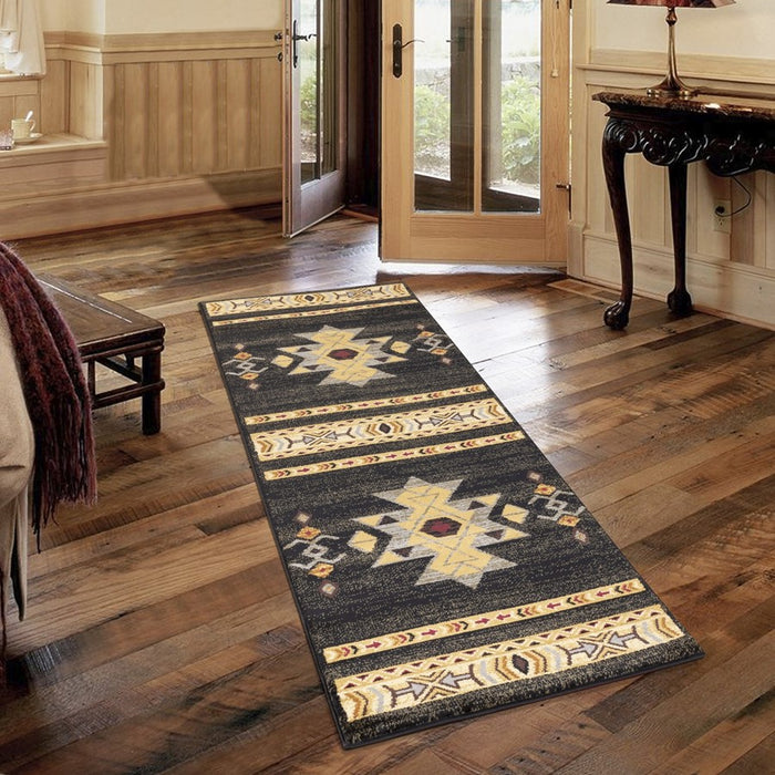 Conrad Home Yellowstone 2'7'' x 7'3'' Southwest Runner, Black