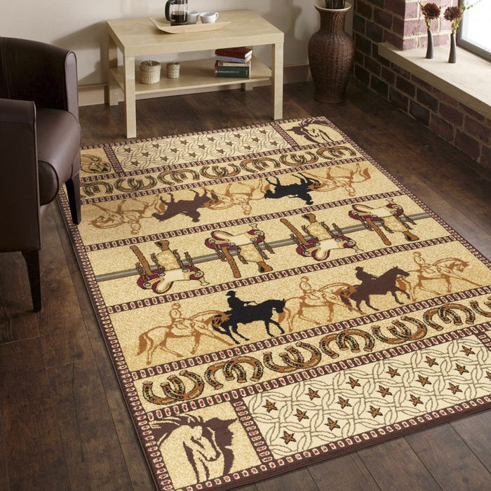 Conrad Home Yellowstone 2' x 3' Western Area Rug, Cowboys/Horses