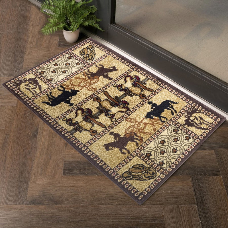 Conrad Home Yellowstone 5'3'' x 7'3'' Rug, Beige Cowboys/Horses