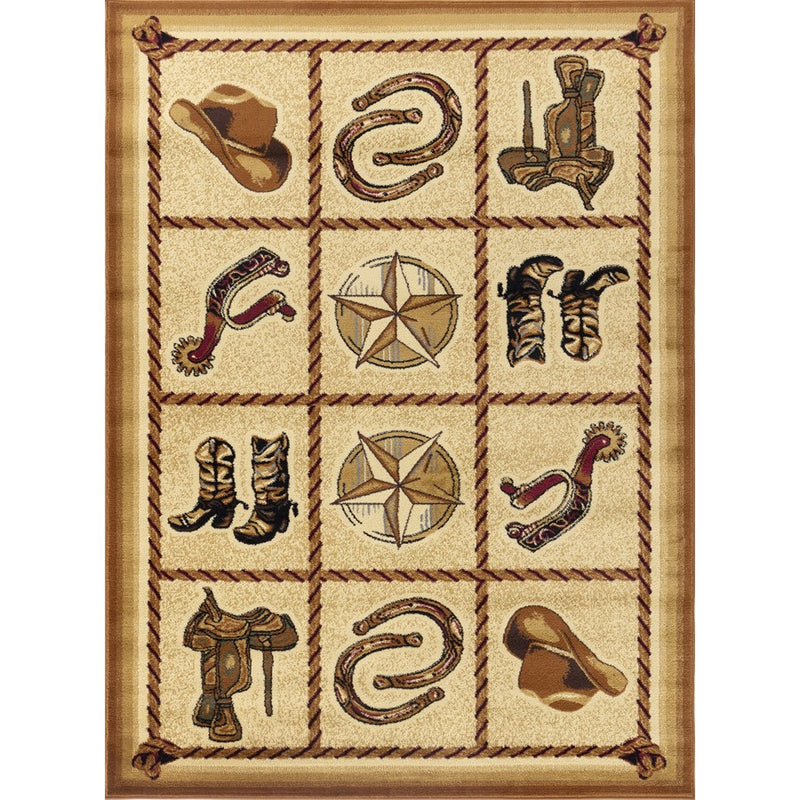 Conrad Home Yellowstone 2' x 3' Rug, Beige Cowboys/Horses