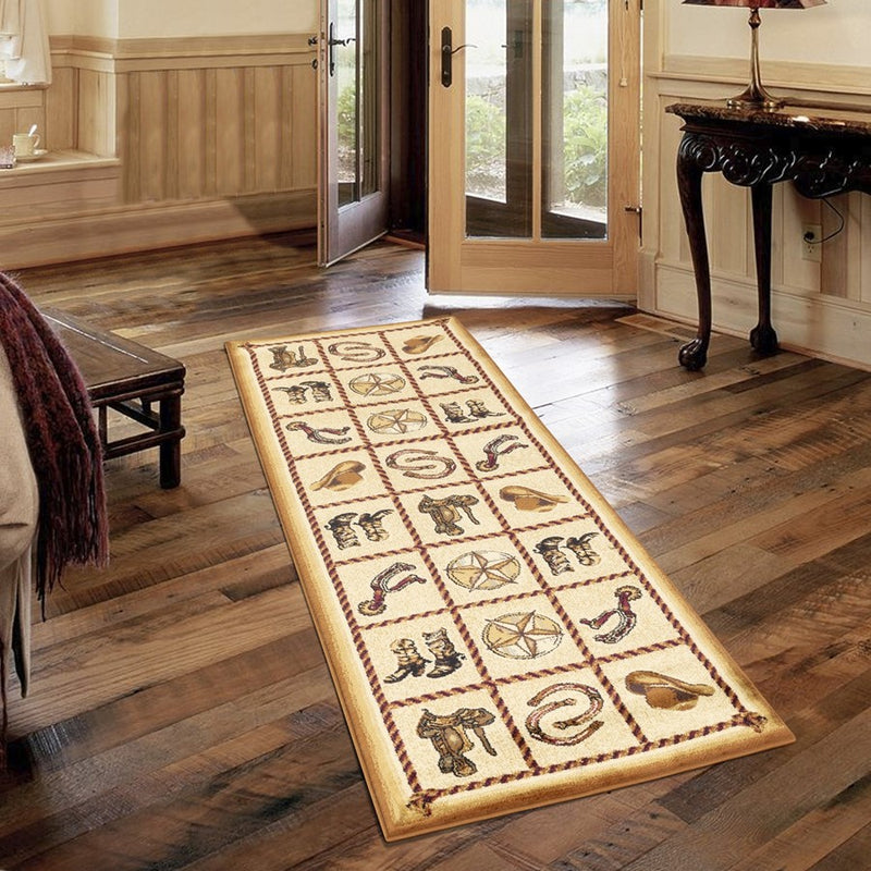 Conrad Home Yellowstone 2' x 3' Rug, Beige Cowboys/Horses
