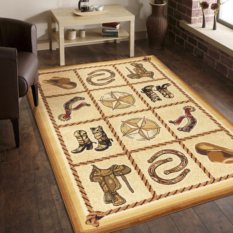 Conrad Home Yellowstone 2' x 3' Rug, Beige Cowboys/Horses