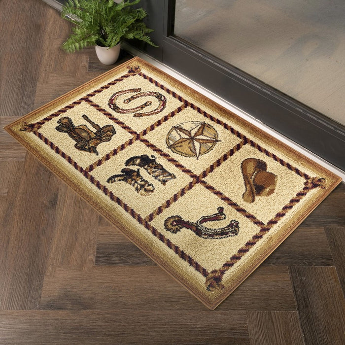Conrad Home Yellowstone 2' x 3' Rug, Beige Cowboys/Horses