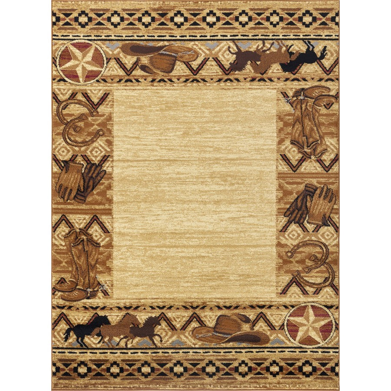 Conrad Home Yellowstone 2' x 3' Western Rug, Beige Cowboys/Horses