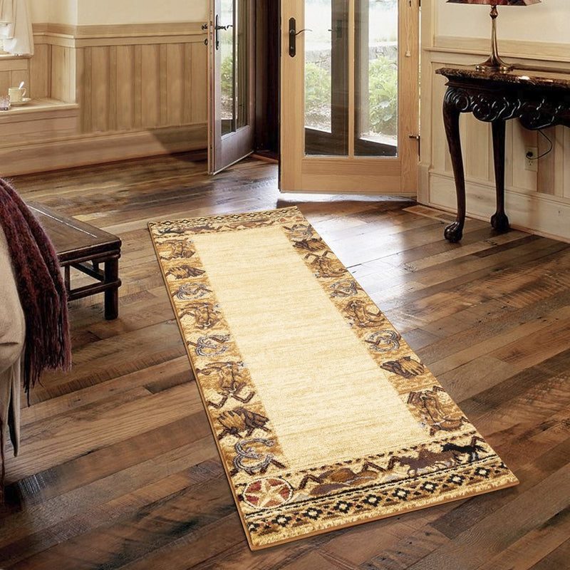 Conrad Home Yellowstone 2' x 3' Western Rug, Beige Cowboys/Horses